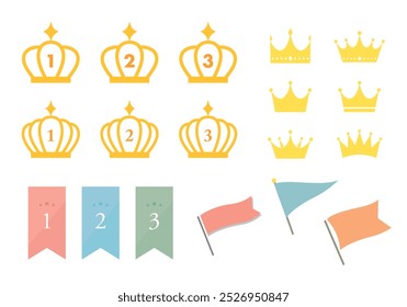 Conjunto de iconos de corona de clasificación y banderas