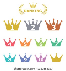 Set of ranking crown icons, vector illustration