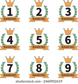 Satz von Ranking-Icons vom 1. bis 9. Platz