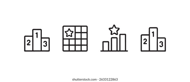 Set of ranking icons: podium, grid, bar chart with stars.