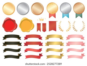 Conjunto de medallas, coronas y cintas de clasificación