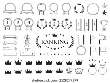 Conjunto de medallas, coronas y cintas de clasificación