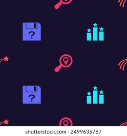 Set Ranking star, Unknown document, Search location and Falling on seamless pattern. Vector