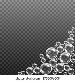  Set of ransparent soap bubbles on checkered background.Reaistic colored balls.Vector texture.