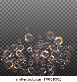  Juego de burbujas de jabón transparente sobre fondo a cuadros.Bolas de color realista.Textura vectorial.