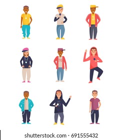 Set with rappers. Vector. Cartoon. Isolated art on white background. Flat