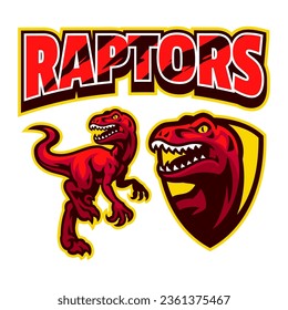 Set of Raptor Dinosaurs Mascot Logo Style