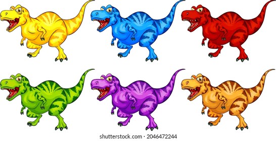 Set of Raptorex dinosaur cartoon character illustration