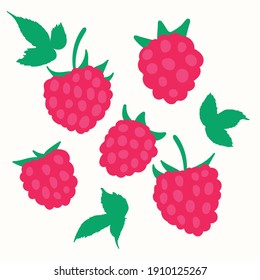 Set of raspberries.Hand drawn doodle. Isolated elements on a white background. 