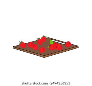 set raspberry fruit on cutting board vector design. unique graphic designs. realistic illustration. make processed food from fruits ingredients. cooking element in the kitchen. dish dessert menu