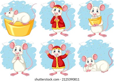 Set of rat zodiac with chinese costume illustration