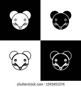 Set Rat zodiac sign icon isolated on black and white background. Astrological horoscope collection.  Vector Illustration