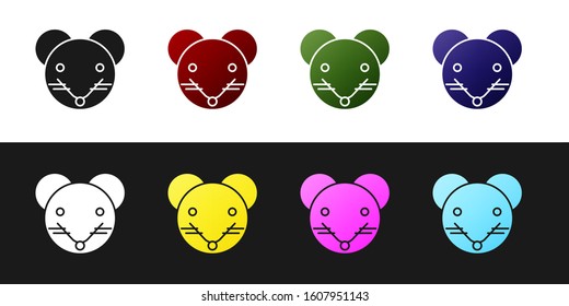 Set Rat zodiac sign icon isolated on black and white background. Astrological horoscope collection.  Vector Illustration