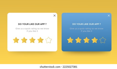 Set of Rate notification pop up banners with stars. Professional web design, mobile ui elements. User-friendly design materials. Vector EPS 10
