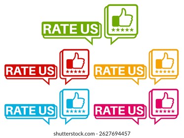 set rate us sign symbol. review symbol testimonial label design template vector illustration