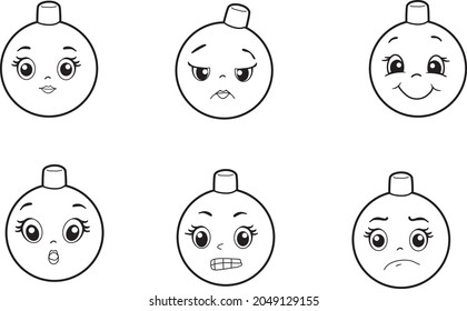 Set of rating emotion faces. Christmas decorations. White background. Vector illustration. Calm, sad, cheerful, irritated, resentful, agitated.