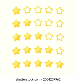A set of rating gold stars. Feedback rating. Five gold stars. Elements of infographics. Vector illustration. For a site or application.