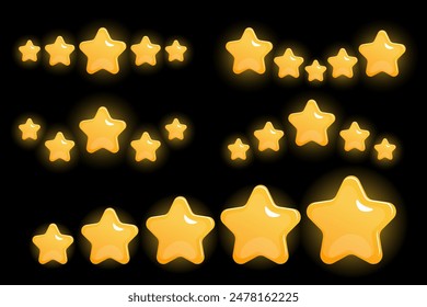 Set of rating, review or feedback stars on black background. Stock vector illustration