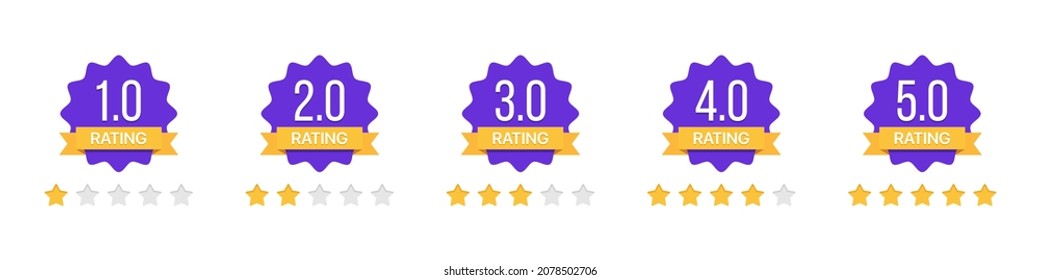 Set of rating stars badges with ribbon in a flat design