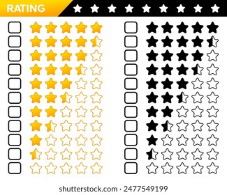 Set rating stars icon badges. Feedback customers. Rank, level of satisfaction rating. Five stars customer product rating review. 5 star rating icon. Vector illustration.
