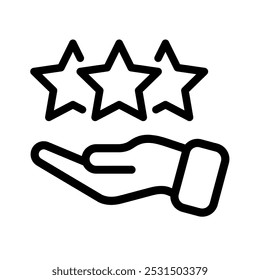 Establezca las insignias del icono de estrellas de calificación con la mano. Clientes de Comentarios. Rango, nivel de satisfacción. Cinco estrellas Cliente revisión de la calificación del producto. Icono de calificación de 5 estrellas. Ilustración vectorial.