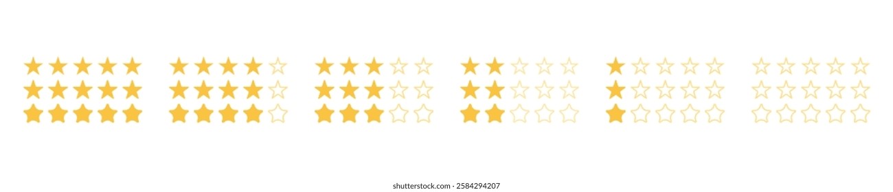 Set rating stars icon badges. Feedback . Level of satisfaction rating. 5 star rating icon. Vector illustration.