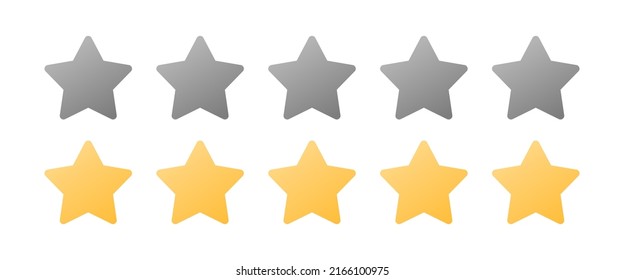 set of rating stickers with five gold stars on a white background. Star gold and silver. Flat design. White background. Isolated vector icon. Vector golden background. Vector graphics. Vector illustration