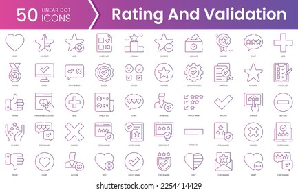 Set of rating and validation icons. Gradient style icon bundle. Vector Illustration