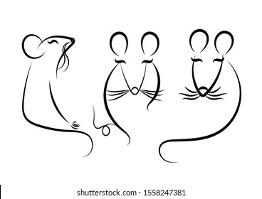 set of rat,mice hand drawn   ,Chinese new year 2020 symbol and  Chinese Zodiac sign   vector eps.10