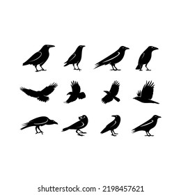 Set of ravens. A collection of black crows logo vector 