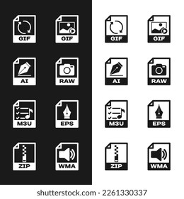 Set RAW file document, AI, GIF, , M3U and EPS icon. Vector