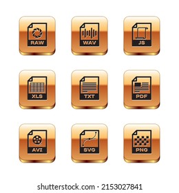 Establezca el documento de archivo RAW, el icono AVI, SVG, TXT, XLS y JS. Vector