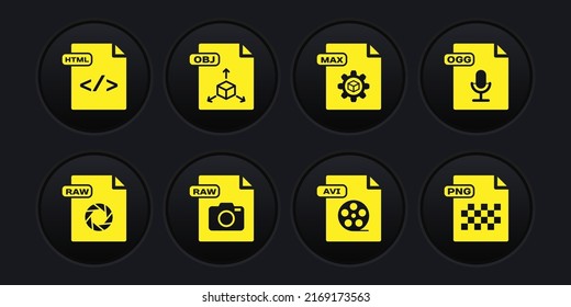 Establezca el documento de archivo RAW, OGG, AVI, MAX, OBJ, PNG y el icono HTML. Vector