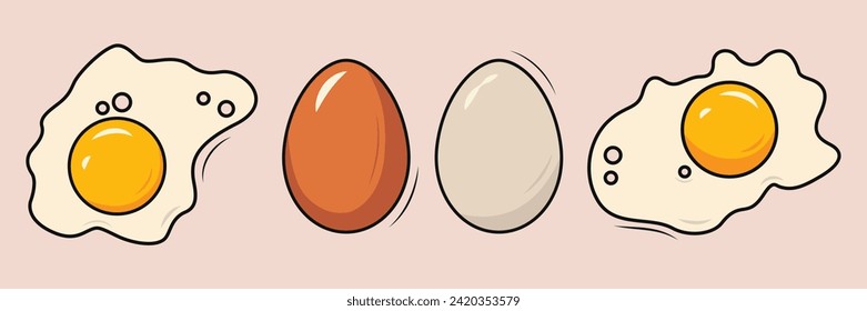 Set of raw and fried egg illustrations