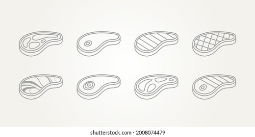 Set von rohem Fleisch und gegrilltem Rindsteak Linie Symbole Vorlage Vektorgrafik Design. Logo-Inspiration für einfaches Barbecue oder Metzgerei-Bundle-Logo