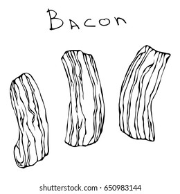 Set of Raw Sliced Bacon. Fresh Meat Cuts. Realistic Vector Illustration Isolated Hand Drawn Doodle or Cartoon Style Sketch.