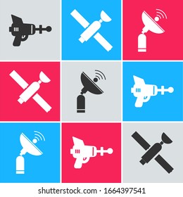 Set Ray gun, Satellite and Radar icon. Vector