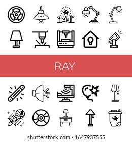 Set of ray icons. Such as Radioactive, Lamp, Laser, Lighting, Light, Glow, Compact disc, Infrared, Burst , ray icons