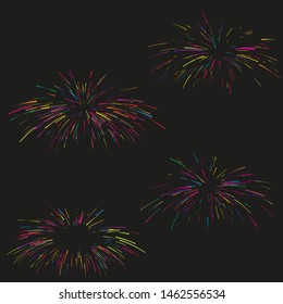 Set of Rays of fireworks. Colorful layout. Vector illustration. Dynamic style. Abstract explosion, speed motion lines from the middle. Vector illustration