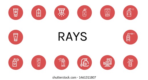 Set of rays icons such as Sunscreen, Siren, Spray, Sprays, Infrared , rays