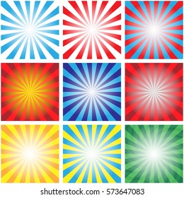 Set of Rays shiny background.  Sunburst abstract texture. Vector illustration.