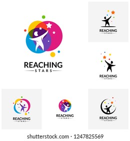 Set of Reaching Stars Logo Design Template. Dream star logo. Emblem, Colorful, Creative Symbol, Icon