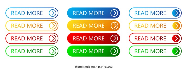 Set of Read More buttons. Vector colorful buttons isolated. Web buttons.