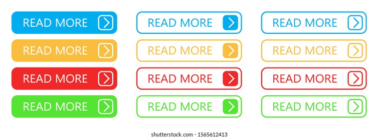 Set of Read More buttons. Vector colorful buttons isolated. Web buttons.