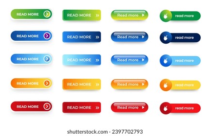 Set of Read More icons button design. Colorful read more button pack for website, ads, UI, and project. vector EPS 10