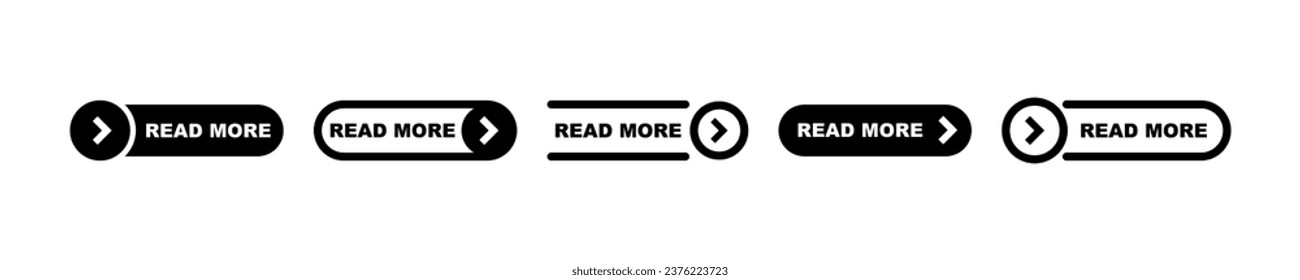 Set of read more vector buttons. Button with arrow.