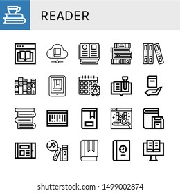 Set Of Reader Icons Such As Books, Ebook, Book, Booking, Barcode , Reader