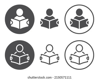 Set of reading book or learning icons. Reader symbol, education icons. Vector illustration.