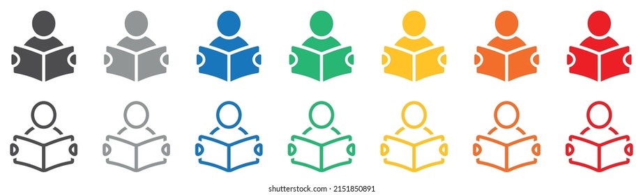 Set of reading book or learning icons. Reader symbol, education icons. Vector illustration.