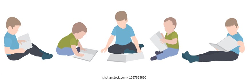 Set of reading boys. Vector illustration.